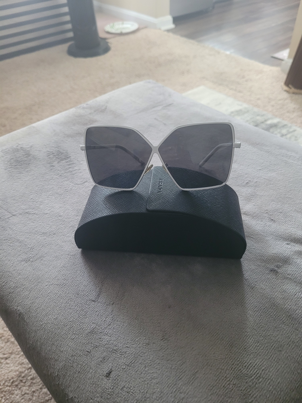 Prada Silver Oversized Square Sunglasses with Dark Lenses